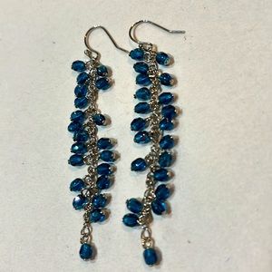 Crystal Dangle Teal Earrings, Never Worn, 3”